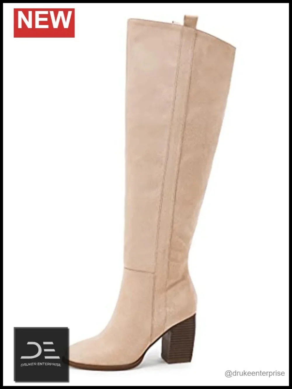 Over the Knee Thigh High Boots Faux Suede Pointed Toe Side Zipper Chunky Block